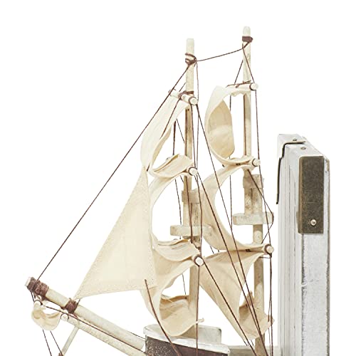 Deco 79 Wood Sail Boat Bookends with Real Boat Rigging, Set of 2 6"W, 9"H, White