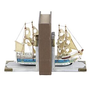 Deco 79 Wood Sail Boat Bookends with Real Boat Rigging, Set of 2 6"W, 9"H, White