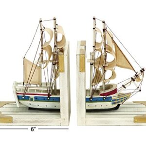 Deco 79 Wood Sail Boat Bookends with Real Boat Rigging, Set of 2 6"W, 9"H, White