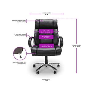 OFM Avenger Leather Big Tall 500lb Max Weight Executive Office Chair, with Lumbar Support, Recline/Tilt Tension Controls, with Wheels for Computer/Desk, Black