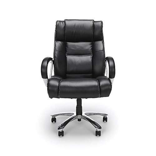 OFM Avenger Leather Big Tall 500lb Max Weight Executive Office Chair, with Lumbar Support, Recline/Tilt Tension Controls, with Wheels for Computer/Desk, Black