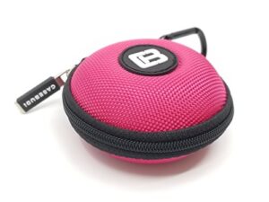 casebudi round earbud and phone charger storage case with carabiner | pink ballistic nylon
