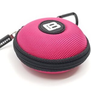 CASEBUDi Round Earbud and Phone Charger Storage Case with Carabiner | Pink Ballistic Nylon