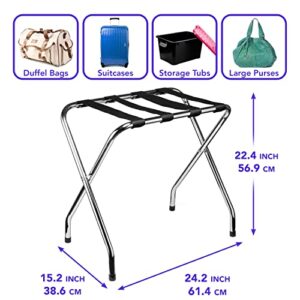 USTECH X-Shape Single Tier Foldable Luggage Rack with Nylon Straps & Rubber Feet for Added Stability | Metal Stand or Temporary Shoe Rack for Guest Room Storage | Perfect for Small Spaces