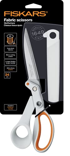 Fiskars Razor Edge All Purpose Scissors, Length: 24 cm, Stainless Steel Blade/Plastic Handles, White/Orange, Amplify, 1005225