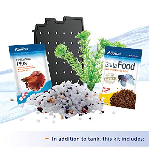 Aqueon Betta Bowl Aquarium Fish Tank Kit, Black, Half Gallon