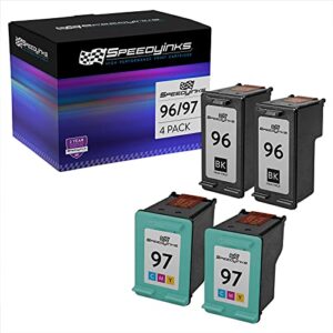 speedyinks remanufactured ink cartridge replacement for hp 96 & hp 97 (4 pack - 2 black, 2 tricolor) for use in officejet, designjet, photo smart and deskjet