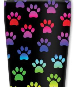 Mugzie Paw Prints Travel Mug with Insulated Wetsuit Cover, 16 oz, Black