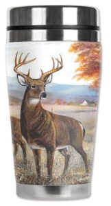 mugzie white tail deer travel mug with insulated wetsuit cover, 16 oz, black
