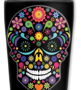 Mugzie Multi Color Sugar Skull Travel Mug with Insulated Wetsuit Cover, 16 oz, Black