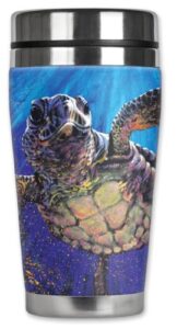 mugzie sea turtle travel mug with insulated wetsuit cover, 16 oz, black