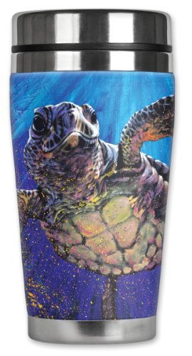 Mugzie Sea Turtle Travel Mug with Insulated Wetsuit Cover, 16 oz, Black