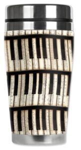 mugzie piano keys travel mug with insulated wetsuit cover, 16 oz, black