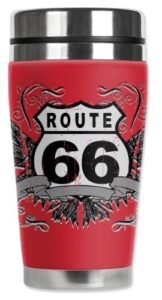 mugzie route 66 travel mug with insulated wetsuit cover, 16 oz, black