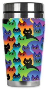mugzie cat silhouettes travel mug with insulated wetsuit cover, 16 oz, black