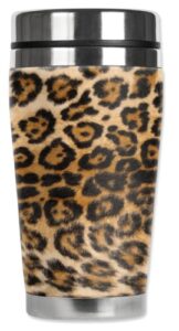mugzie spotted leopard travel mug with insulated wetsuit cover, 16 oz, black
