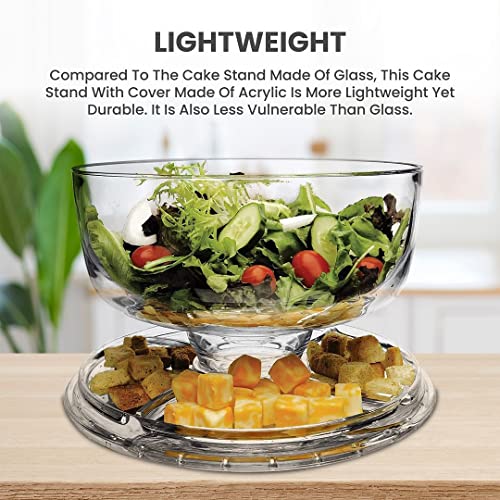 Chef's Star Acrylic Cake Stand with Dome Cover 6 in 1 Multi-Functional Serving Platter and Cake Plate - 12 Inch Use as Desert Platter, Salad Bowl, Veggie Platter, Cake Holder, Nachos & Salsa Plate