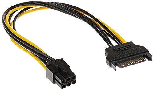 Monoprice SATA Cable - 0.67 Feet - Black | SATA 15pin to 6pin PCI Express Card Power Cable