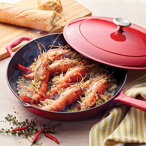 Tramontina Covered Skillet Enameled Cast Iron 12-Inch, Gradated Red, 80131/058DS