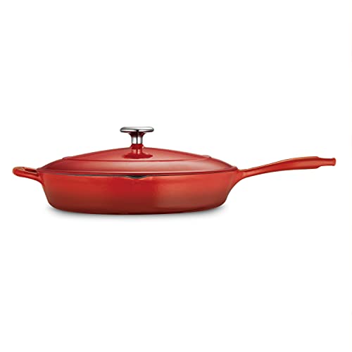 Tramontina Covered Skillet Enameled Cast Iron 12-Inch, Gradated Red, 80131/058DS