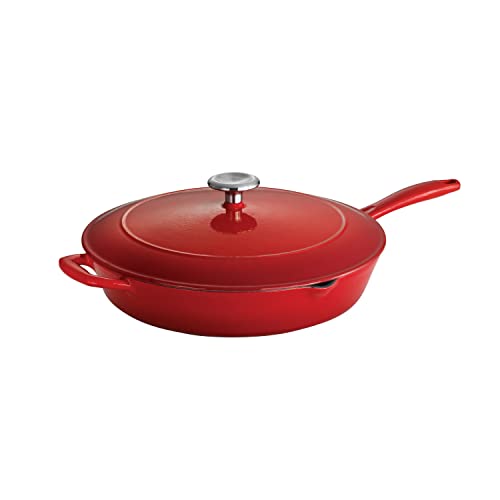 Tramontina Covered Skillet Enameled Cast Iron 12-Inch, Gradated Red, 80131/058DS