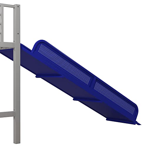 DHP Junior Twin Metal Loft Bed with Slide, Multifunctional Design, Silver with Blue Slide