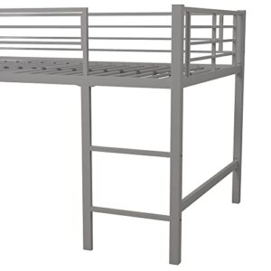 DHP Junior Twin Metal Loft Bed with Slide, Multifunctional Design, Silver with Blue Slide