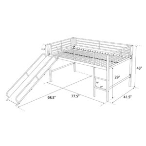 DHP Junior Twin Metal Loft Bed with Slide, Multifunctional Design, Silver with Blue Slide