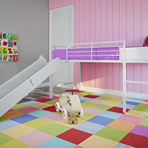 DHP Junior Twin Metal Loft Bed with Slide, Multifunctional Design, White with White Slide