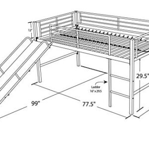 DHP Junior Twin Metal Loft Bed with Slide, Multifunctional Design, White with White Slide