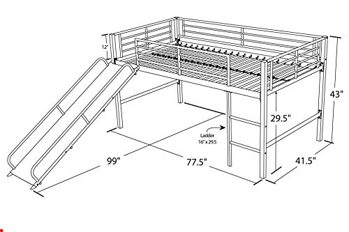 DHP Junior Twin Metal Loft Bed with Slide, Multifunctional Design, White with White Slide