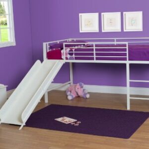 DHP Junior Twin Metal Loft Bed with Slide, Multifunctional Design, White with White Slide