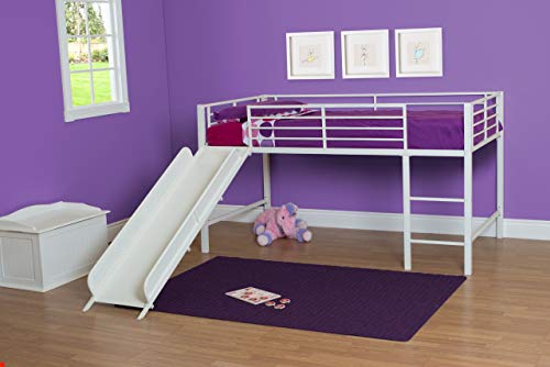 DHP Junior Twin Metal Loft Bed with Slide, Multifunctional Design, White with White Slide