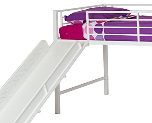 DHP Junior Twin Metal Loft Bed with Slide, Multifunctional Design, White with White Slide