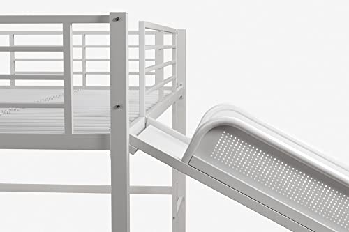 DHP Junior Twin Metal Loft Bed with Slide, Multifunctional Design, White with White Slide