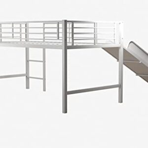 DHP Junior Twin Metal Loft Bed with Slide, Multifunctional Design, White with White Slide