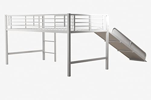 DHP Junior Twin Metal Loft Bed with Slide, Multifunctional Design, White with White Slide