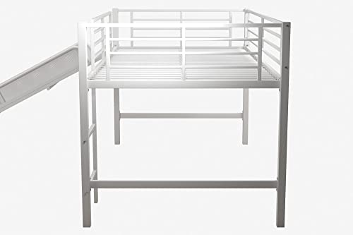 DHP Junior Twin Metal Loft Bed with Slide, Multifunctional Design, White with White Slide