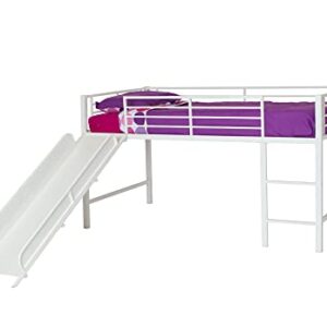 DHP Junior Twin Metal Loft Bed with Slide, Multifunctional Design, White with White Slide