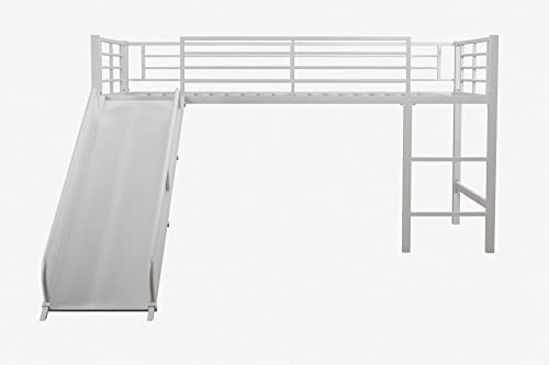 DHP Junior Twin Metal Loft Bed with Slide, Multifunctional Design, White with White Slide