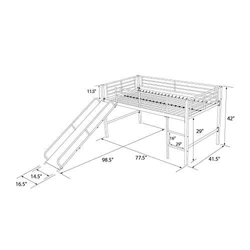 DHP Junior Twin Metal Loft Bed with Slide, Multifunctional Design, White with White Slide