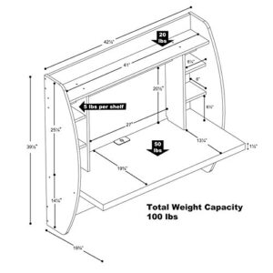 Prepac Wall Mounted Floating Desk with Storage, Espresso