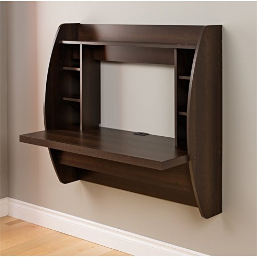 Prepac Wall Mounted Floating Desk with Storage, Espresso