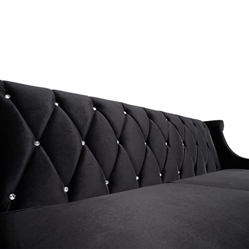 Armen Living LC8443BLACK Barrister Sofa in Black Velvet and Black Wood Finish