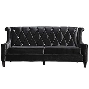 Armen Living LC8443BLACK Barrister Sofa in Black Velvet and Black Wood Finish