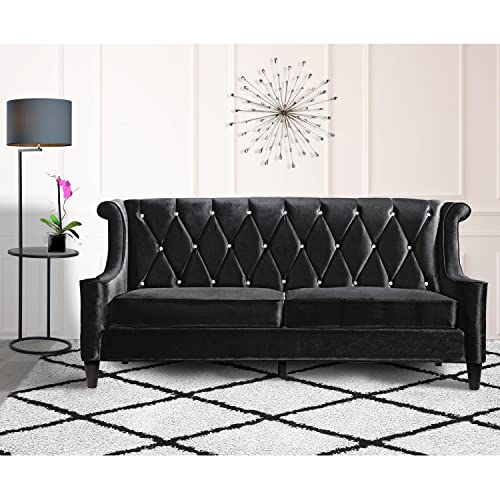 Armen Living LC8443BLACK Barrister Sofa in Black Velvet and Black Wood Finish