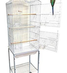 66-Inch Open Top Flight Bird Cage for Cockatiel Quaker Parrot Sun Parakeet Green Cheek Conures Finch Budgie Lovebird Parrotlet Canary Finch Pet Bird Cage with Rolling Stand