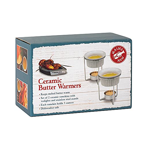 Maine Man Butter Warmer Set, Ceramic Ramekins with Chrome-Plated Steel Wire, Set of 2, 3-Ounce Capacity