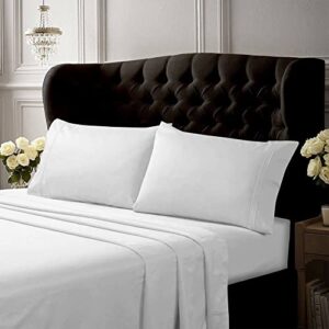 tribeca living king bed sheet set, crisp and smooth cotton percale solid sheets and pillowcase set, extra deep pocket, 300 thread count, 4-piece luxury bedding, white