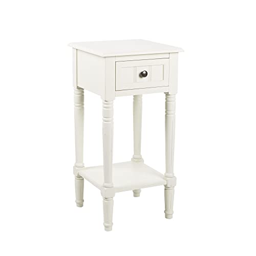 Decor Therapy Simplify Side Storage Drawer Accent Table, 14 in W x 14 in D x 28 in H, Antique White